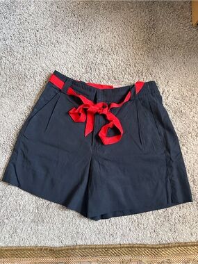 Free People Black High-Waist Shorts with Red Tie Waist